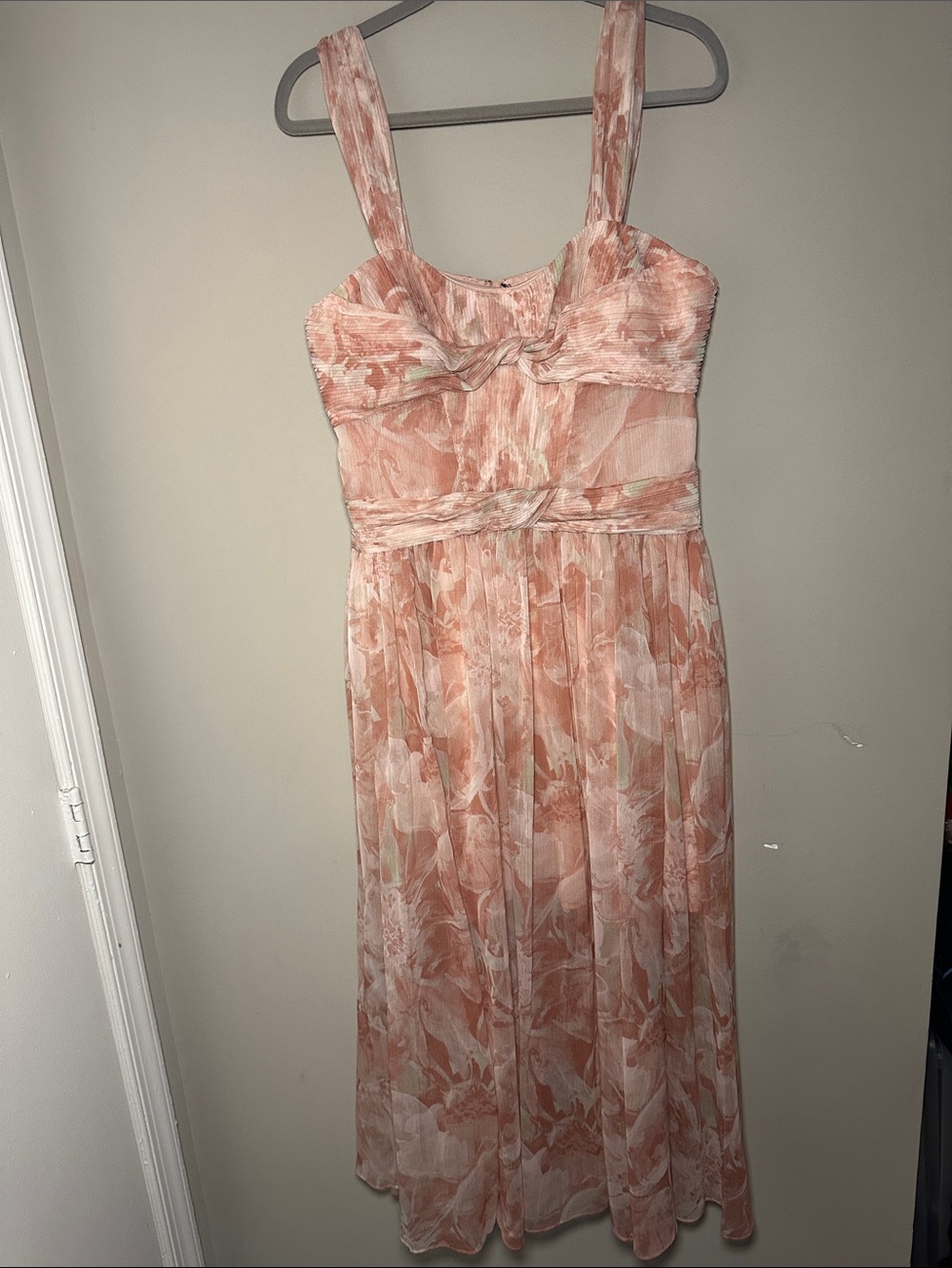 J.Mendel Paris New Floral rose multi light pink Peach Midi Dress with